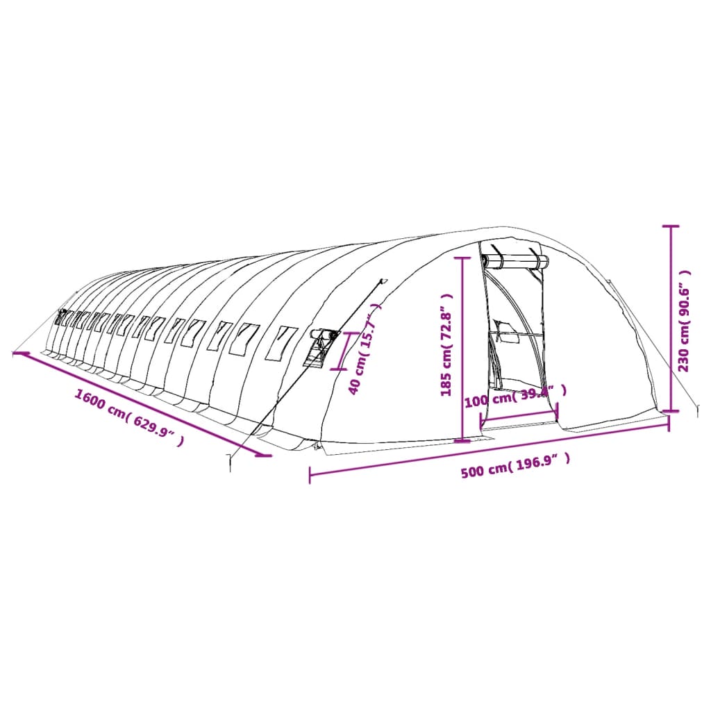 Serra con Telaio in Acciaio Verde 80 m² 16x5x2,3 m