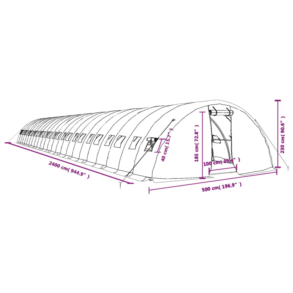 Serra con Telaio in Acciaio Verde 120 m² 24x5x2,3 m