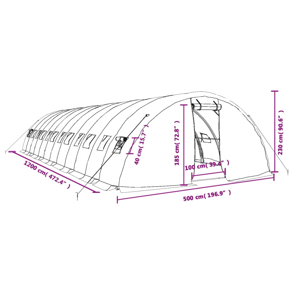 Serra con Telaio in Acciaio Bianco 60 m² 12x5x2,3 m