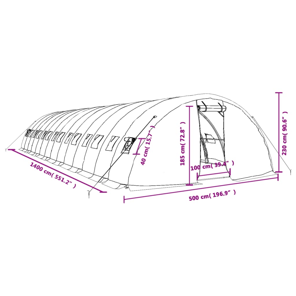 Serra con Telaio in Acciaio Bianco 70 m² 14x5x2,3 m