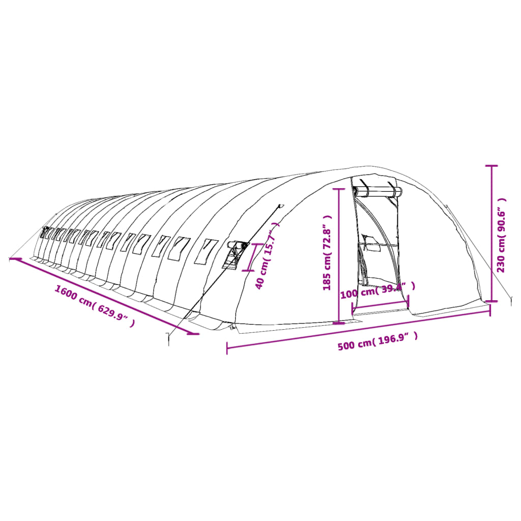 Serra con Telaio in Acciaio Bianco 80 m² 16x5x2,3 m