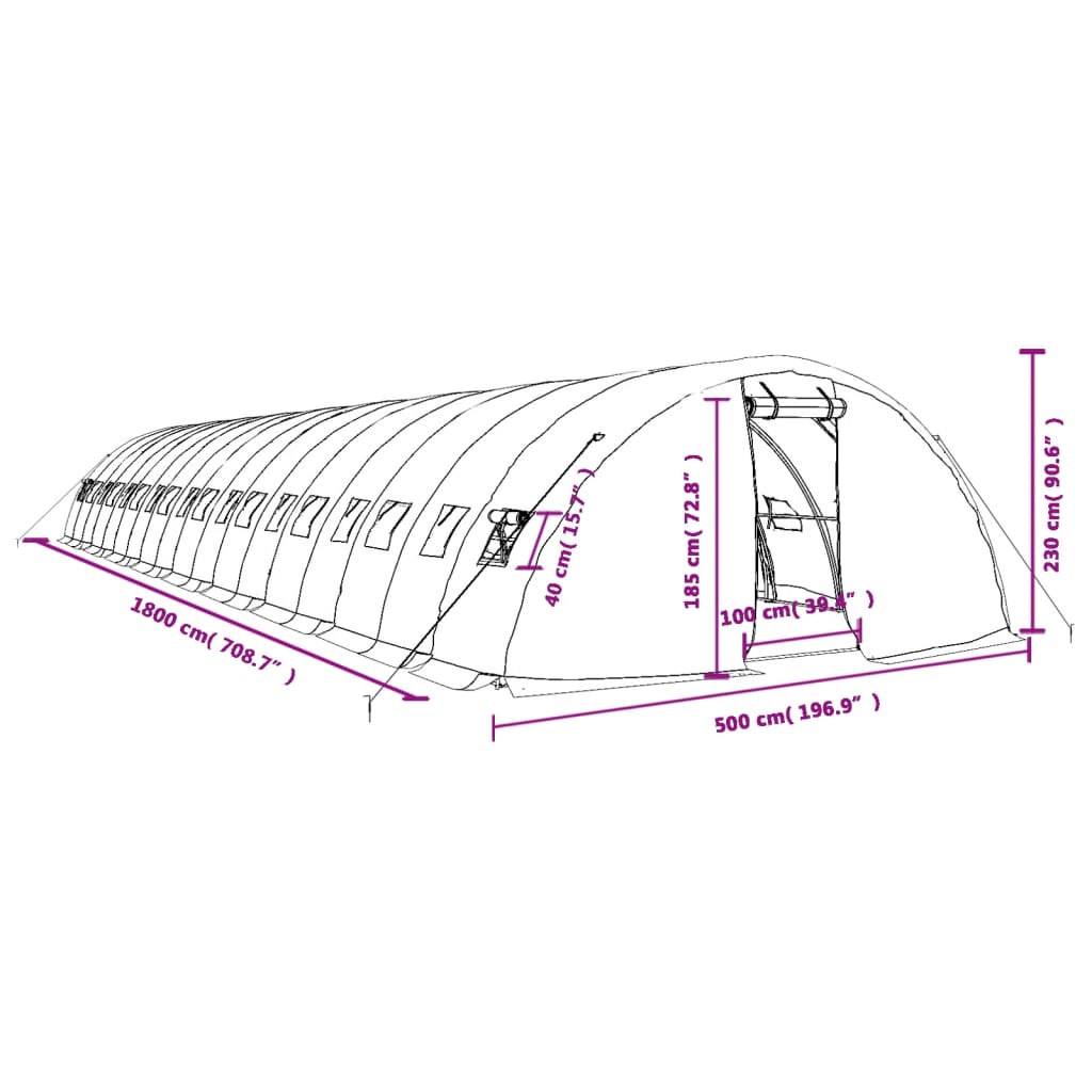 Serra con Telaio in Acciaio Bianco 90 m² 18x5x2,3 m