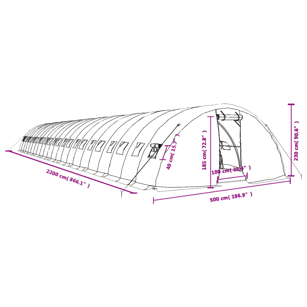 Serra con Telaio in Acciaio Bianco 110 m² 22x5x2,3 m