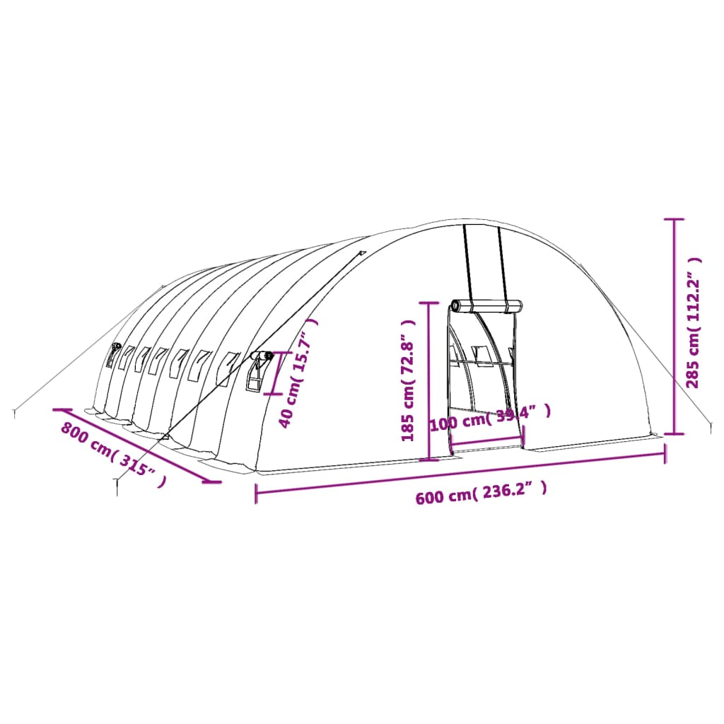 Serra con Telaio in Acciaio Verde 48 m² 8x6x2,85 m