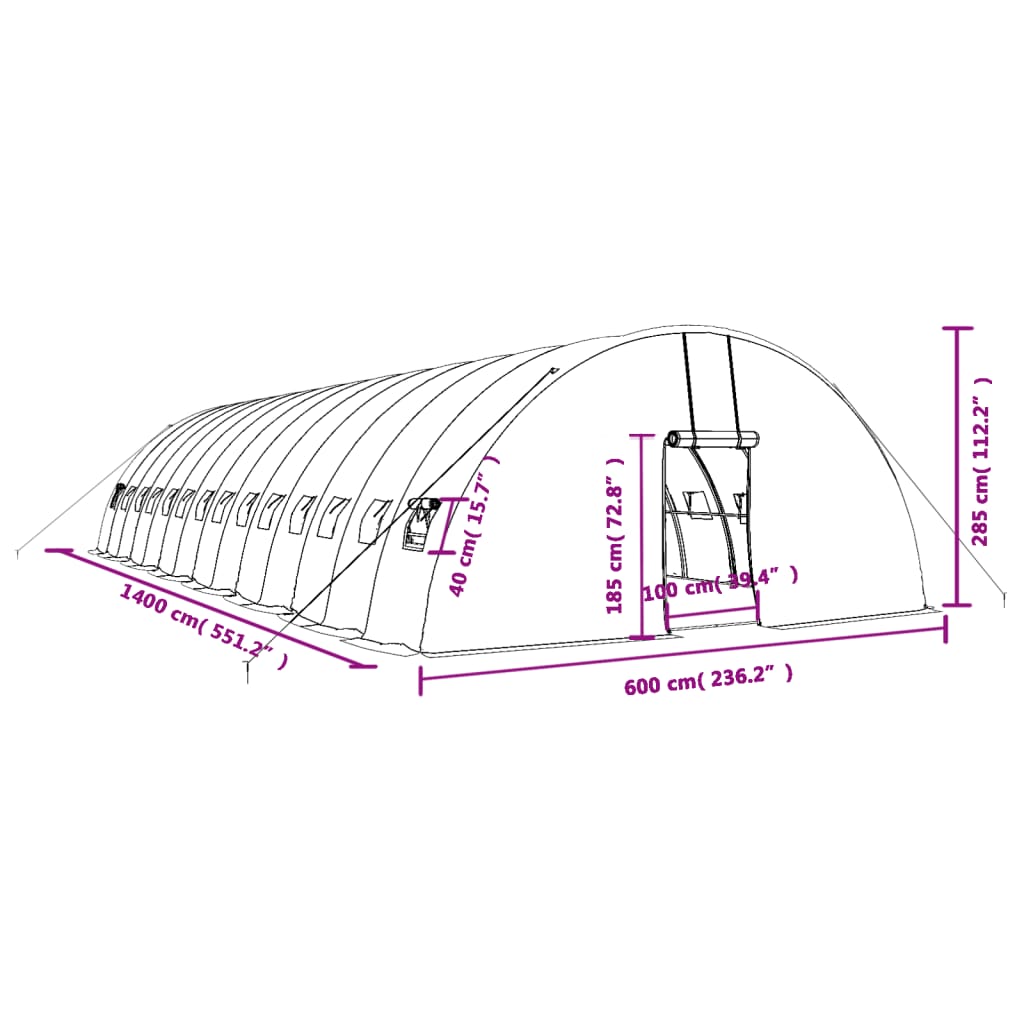 Serra con Telaio in Acciaio Verde 84 m² 14x6x2,85 m