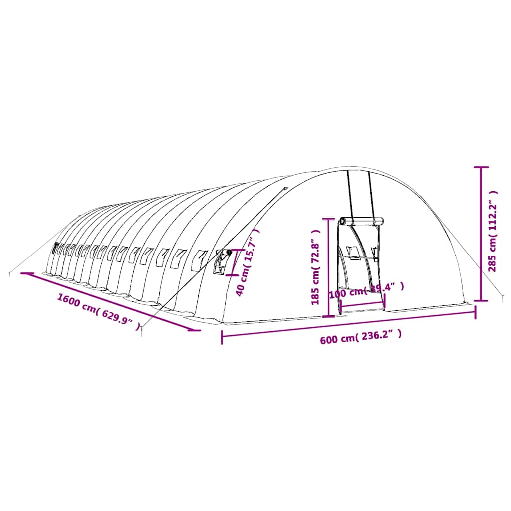 Serra con Telaio in Acciaio Verde 96 m² 16x6x2,85 m