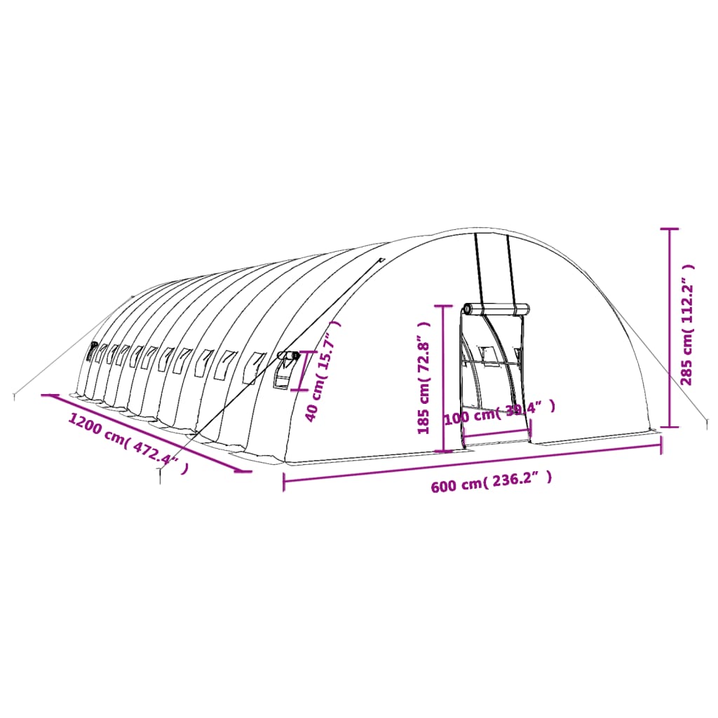 Serra con Telaio in Acciaio Bianco 72 m² 12x6x2,85 m