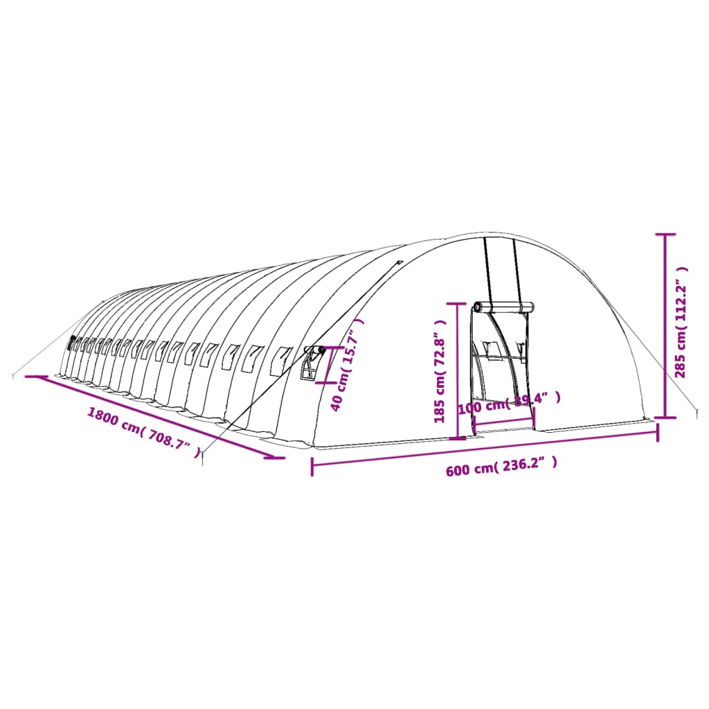 Serra con Telaio in Acciaio Bianco 108 m² 18x6x2,85 m