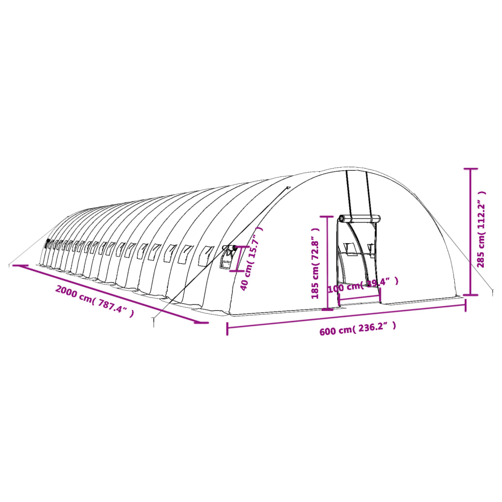 Serra con Telaio in Acciaio Bianco 120 m² 20x6x2,85 m