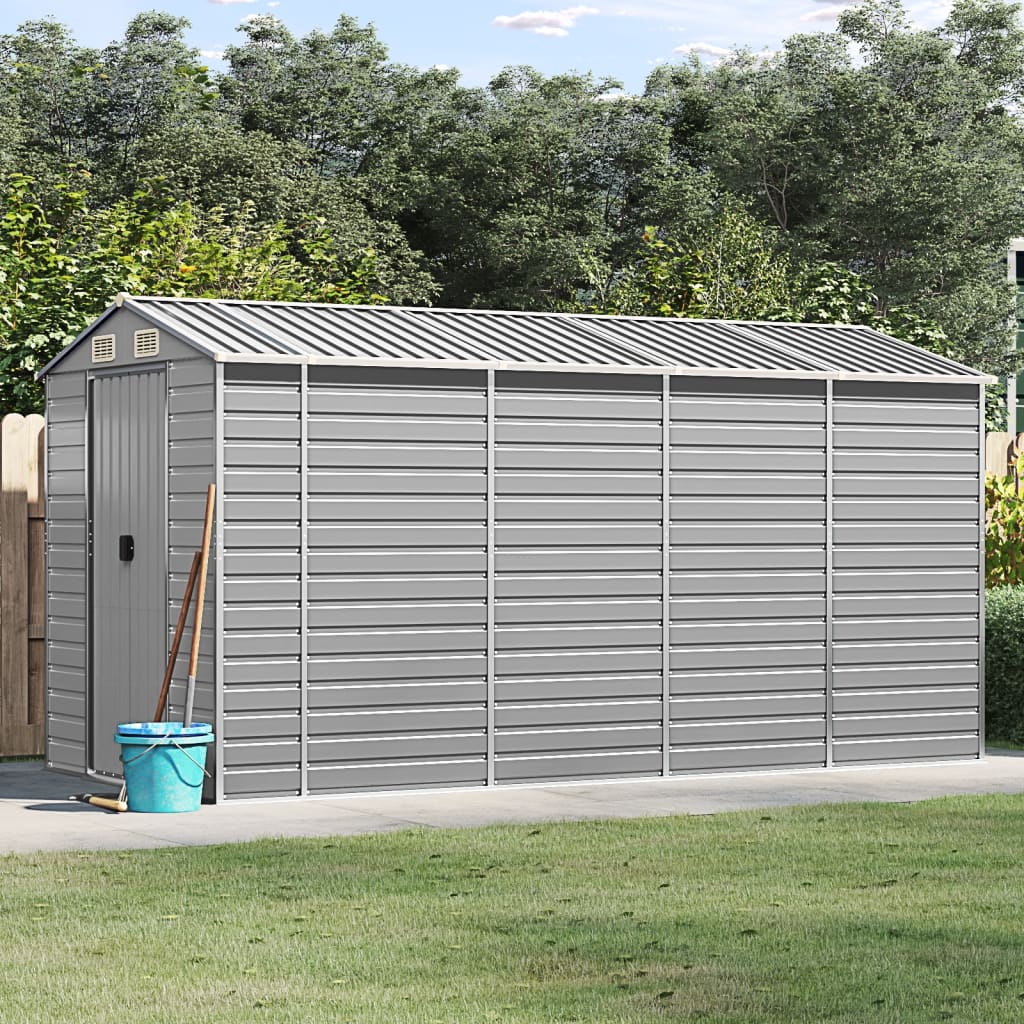 Casetta da giardino grigio chiaro 191x385x198 cm in acciaio zincato