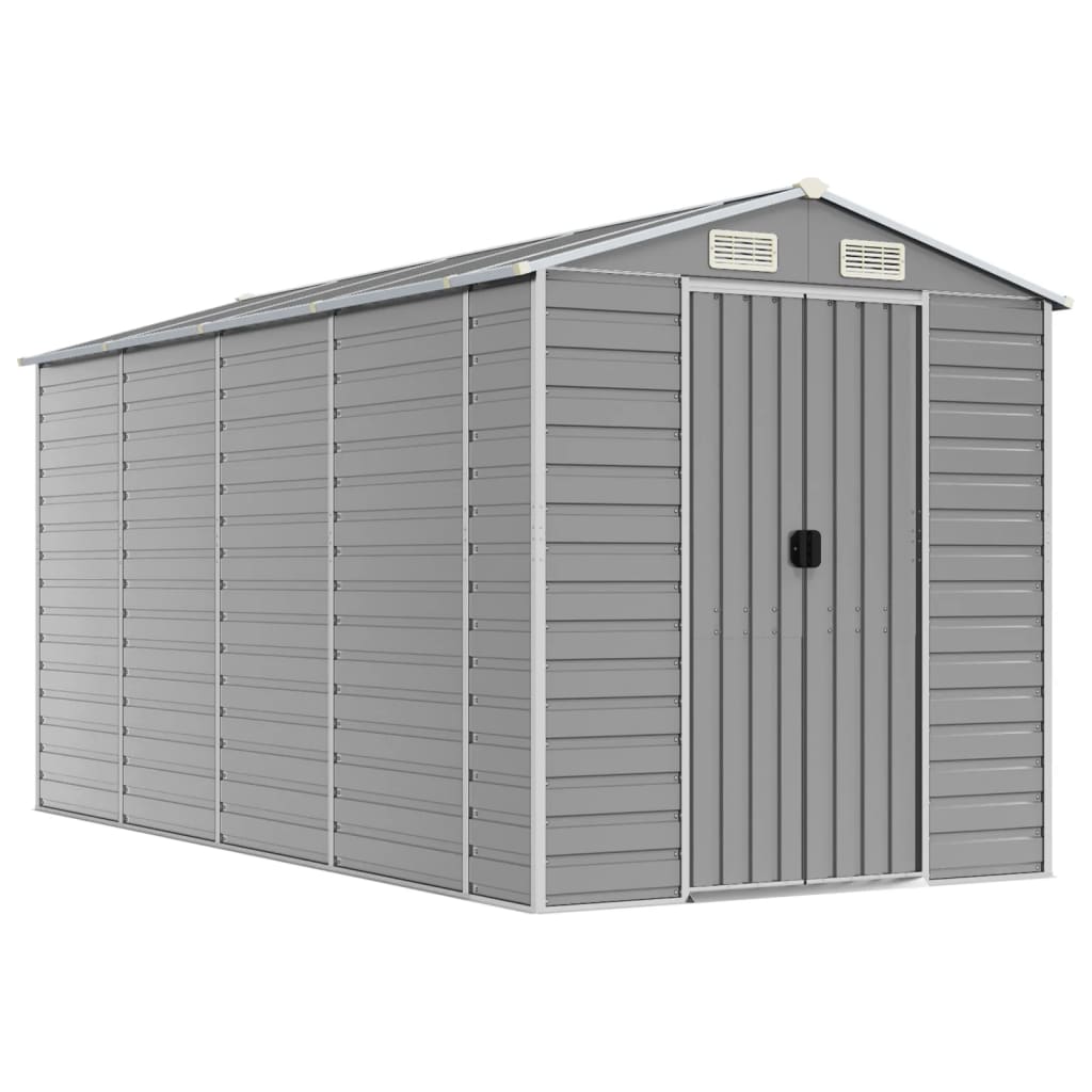 Casetta da giardino grigio chiaro 191x385x198 cm in acciaio zincato