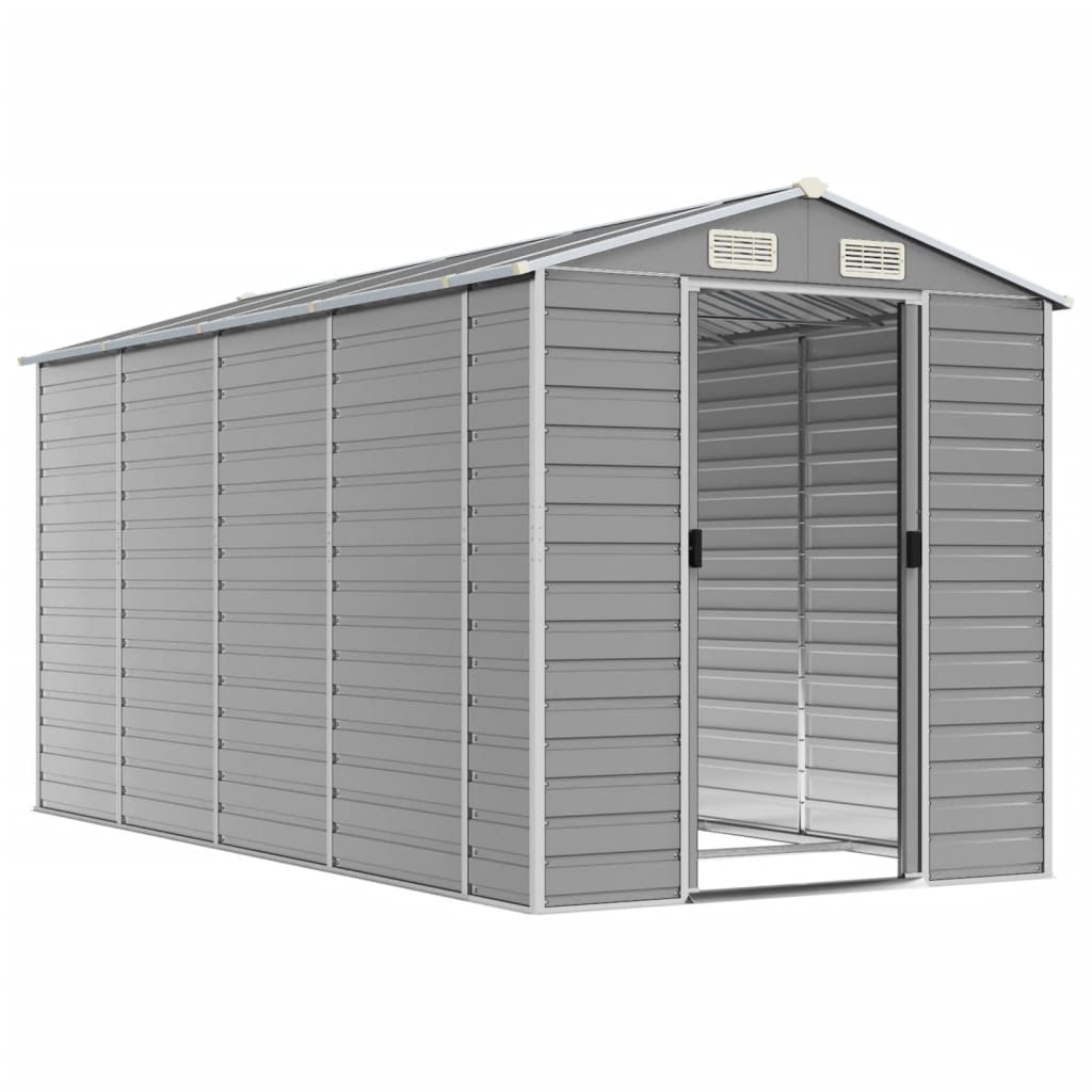 Casetta da giardino grigio chiaro 191x385x198 cm in acciaio zincato