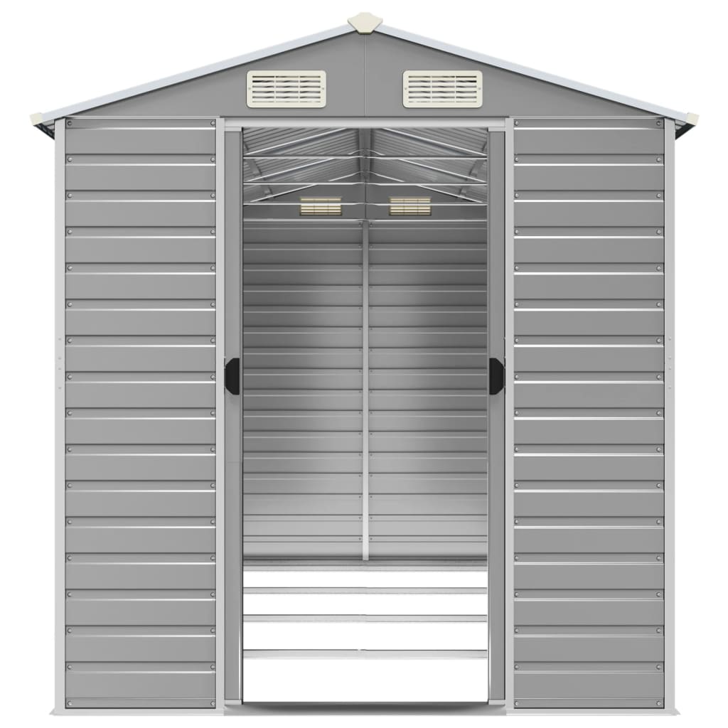 Casetta da giardino grigio chiaro 191x385x198 cm in acciaio zincato