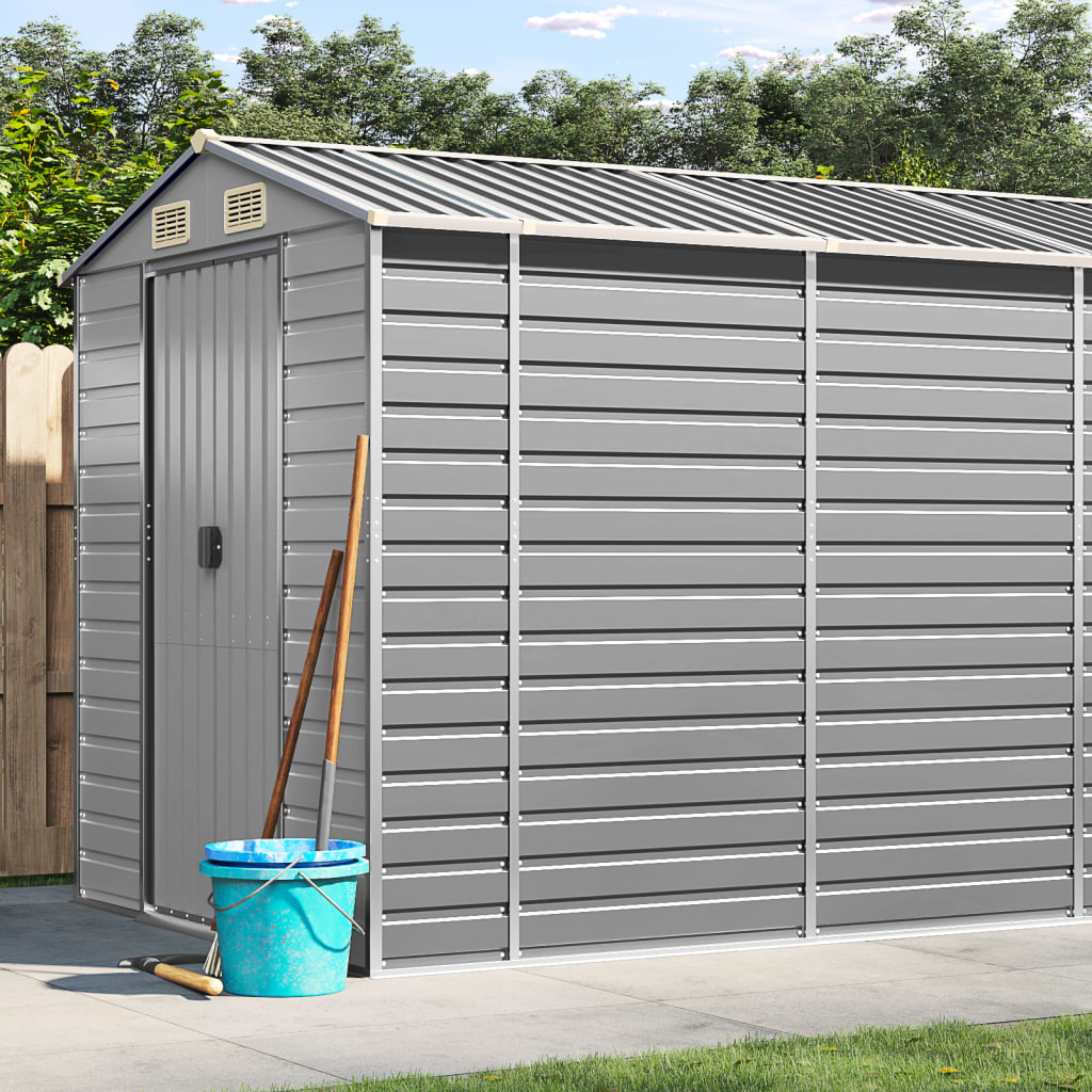 Casetta da giardino grigio chiaro 191x470x198 cm in acciaio zincato
