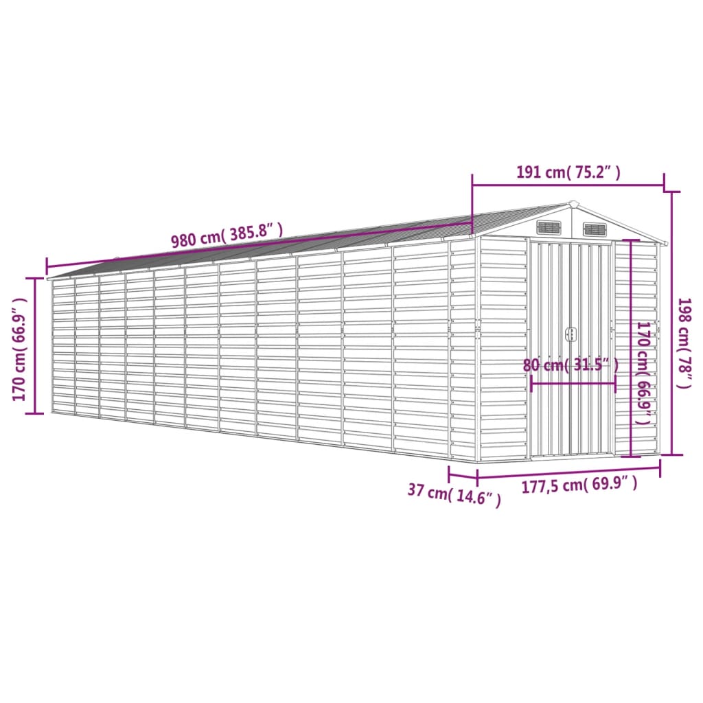 Casetta da giardino grigio chiaro 191x980x198 cm in acciaio zincato