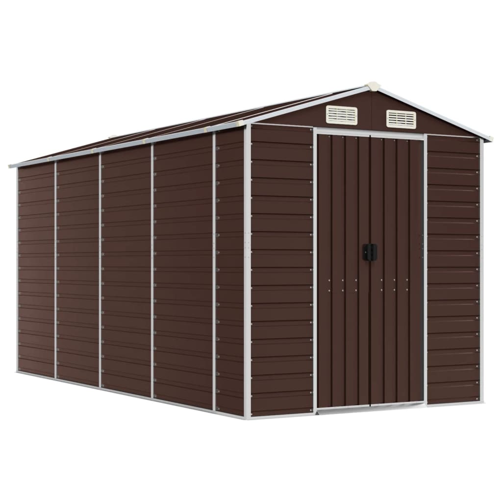Casetta da giardino marrone 191x385x198 cm in acciaio zincato