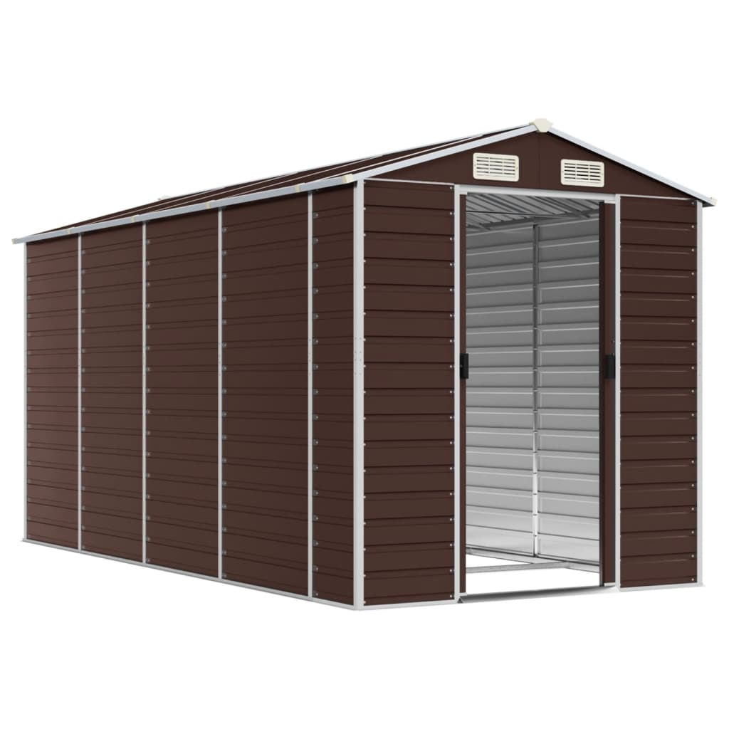 Casetta da giardino marrone 191x385x198 cm in acciaio zincato