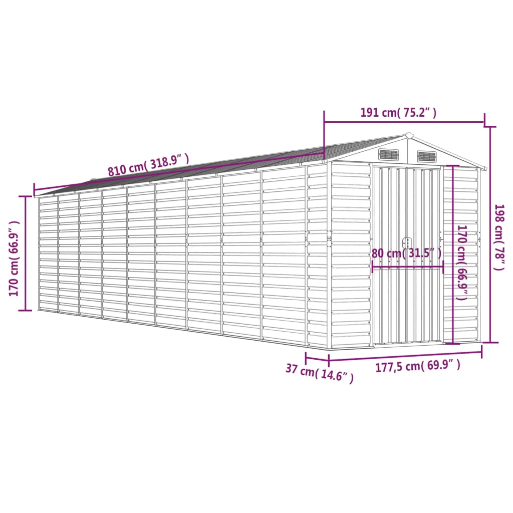 Capanno da Giardino Marrone 191x810x198 cm in Acciaio Zincato
