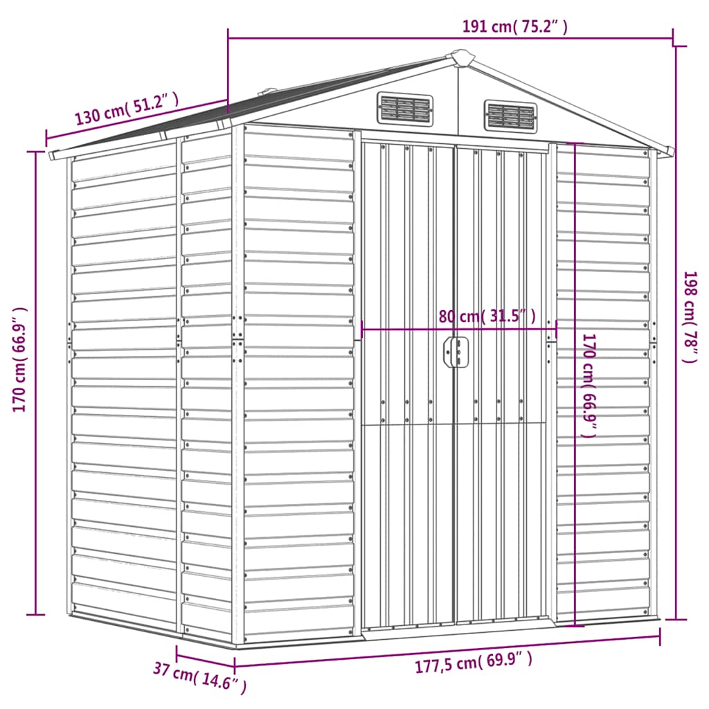 Capanno Giardino Marrone Chiaro 191x130x198cm Acciaio Zincato