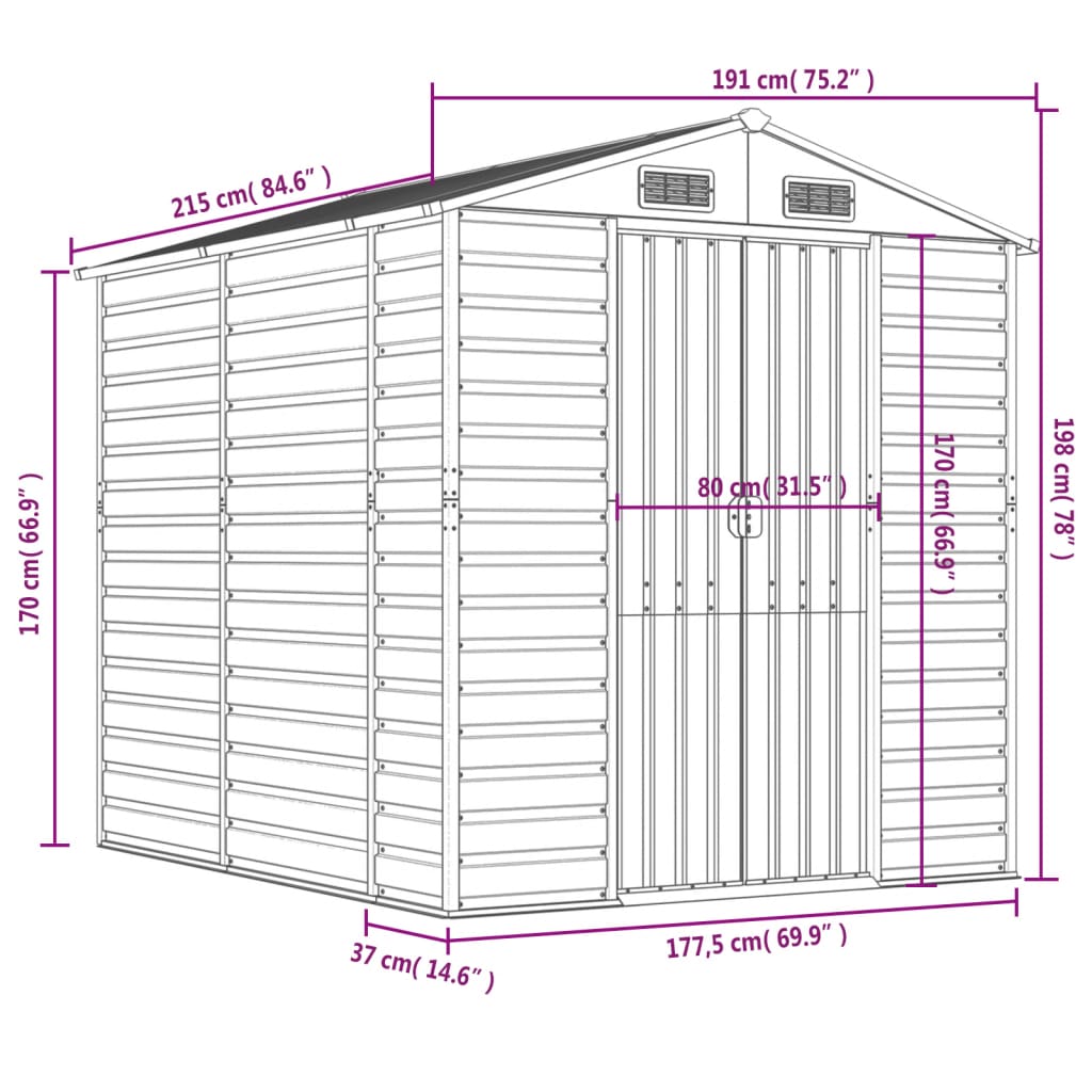 Casetta da giardino marrone chiaro 191x215x198 cm in acciaio zincato