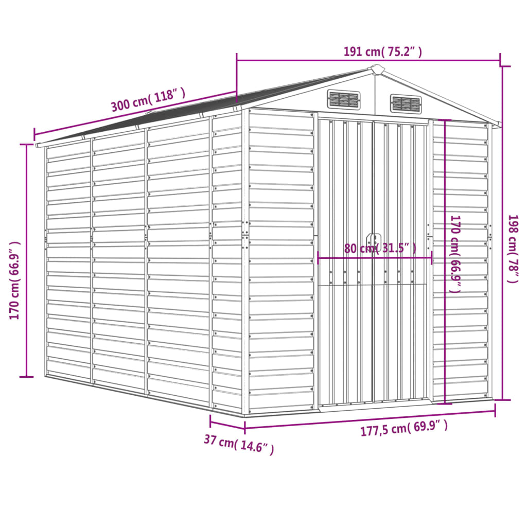 Casetta da giardino marrone chiaro 191x300x198 cm in acciaio zincato