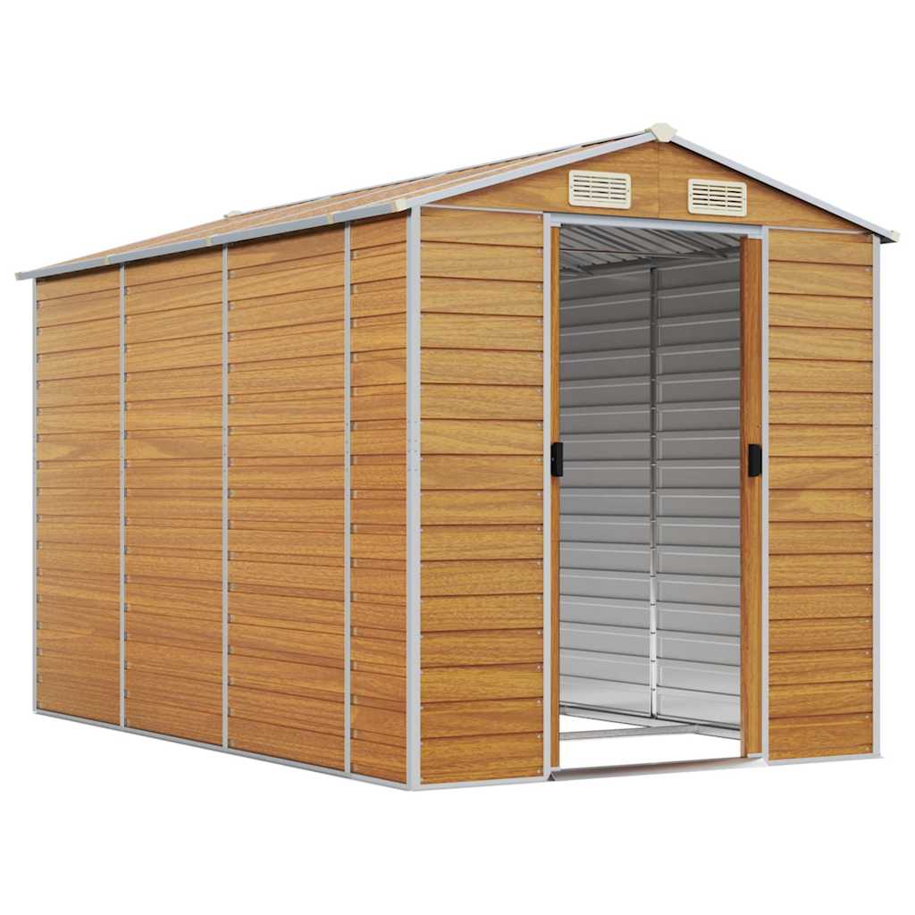 Casetta da giardino marrone chiaro 191x300x198 cm in acciaio zincato