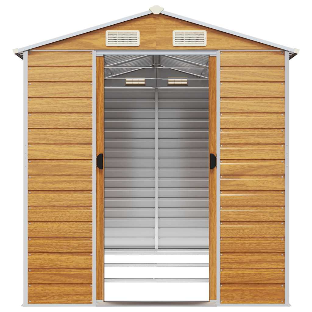 Casetta da giardino marrone chiaro 191x300x198 cm in acciaio zincato