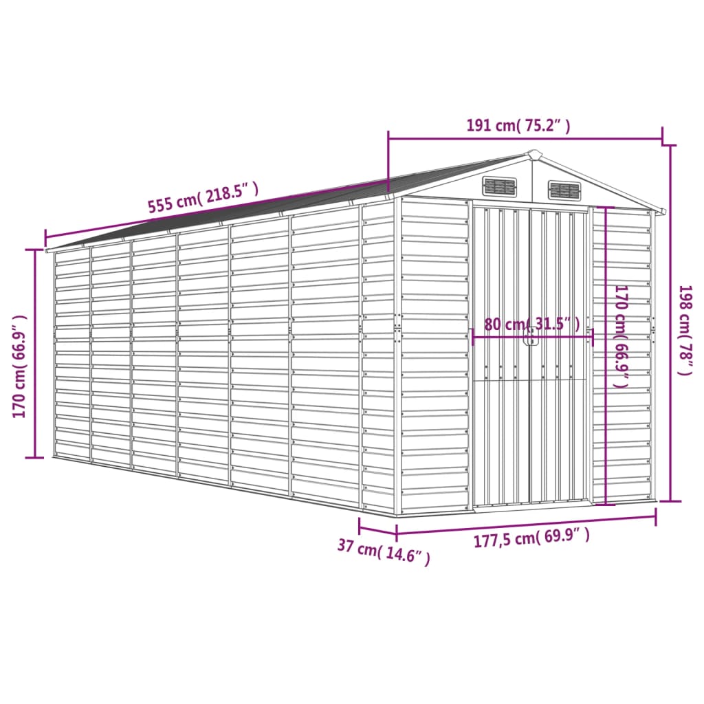 Capanno Giardino Marrone Chiaro 191x555x198cm Acciaio Zincato
