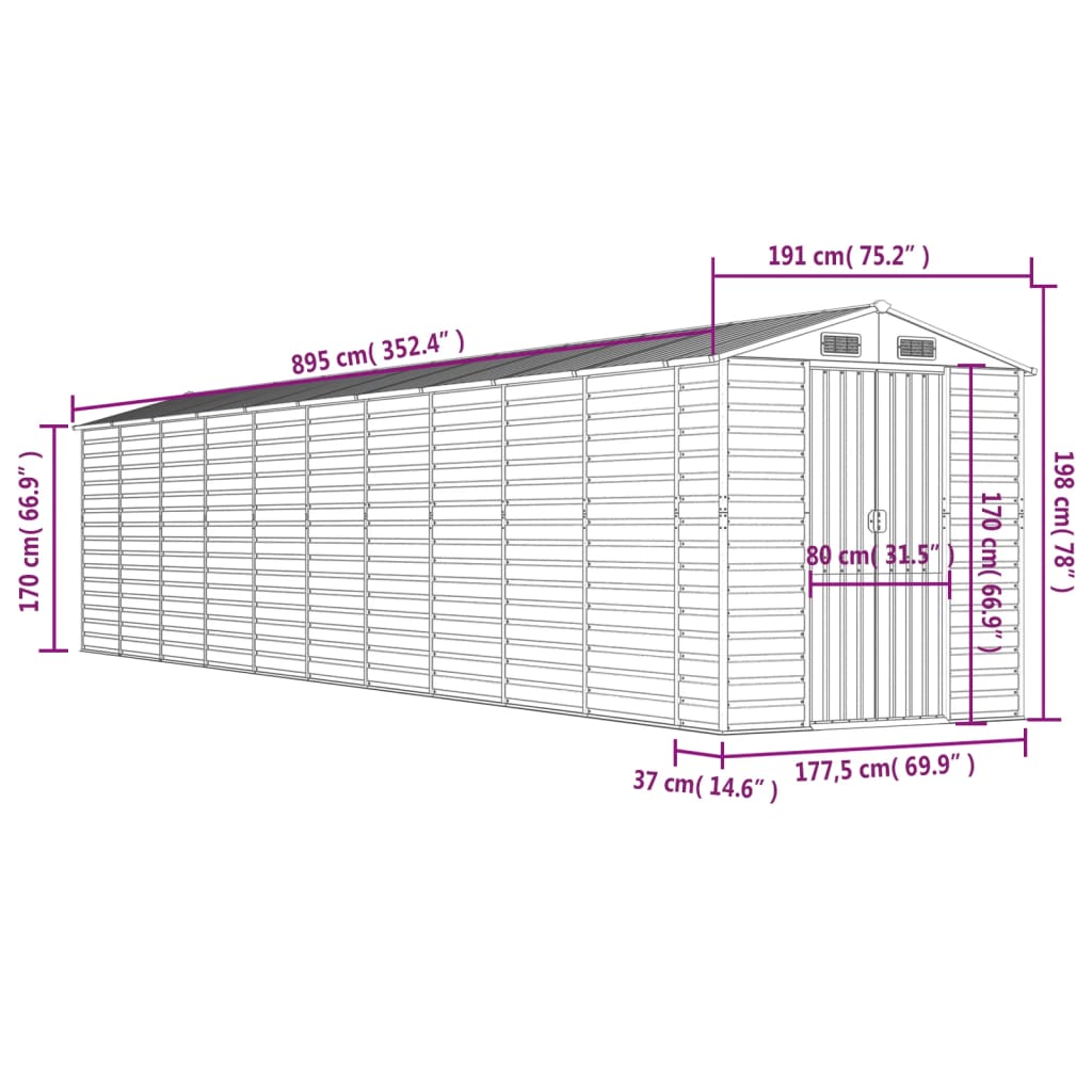 Capanno Giardino Marrone Chiaro 191x895x198cm Acciaio Zincato