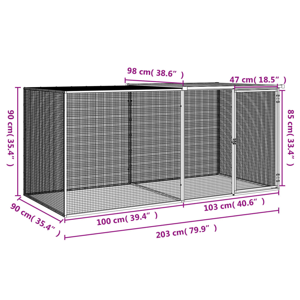 Gabbia per polli con tetto antracite 203x98x90 cm in acciaio zincato