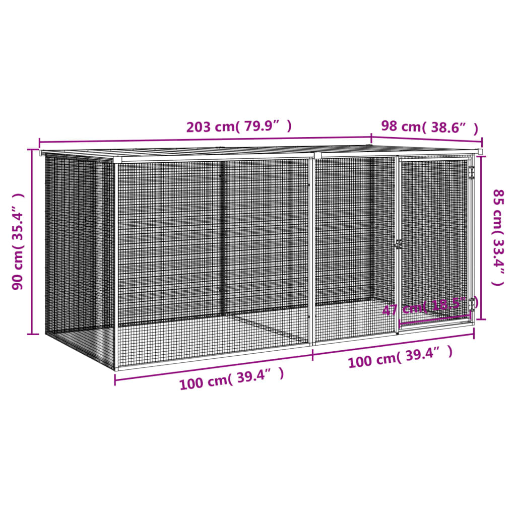 Gabbia per polli con tetto antracite 203x98x90 cm in acciaio zincato