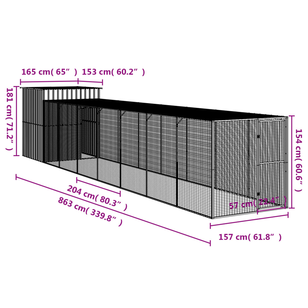 Pollaio con Area Corsa Antracite 165x863x181 cm Acciaio Zincato