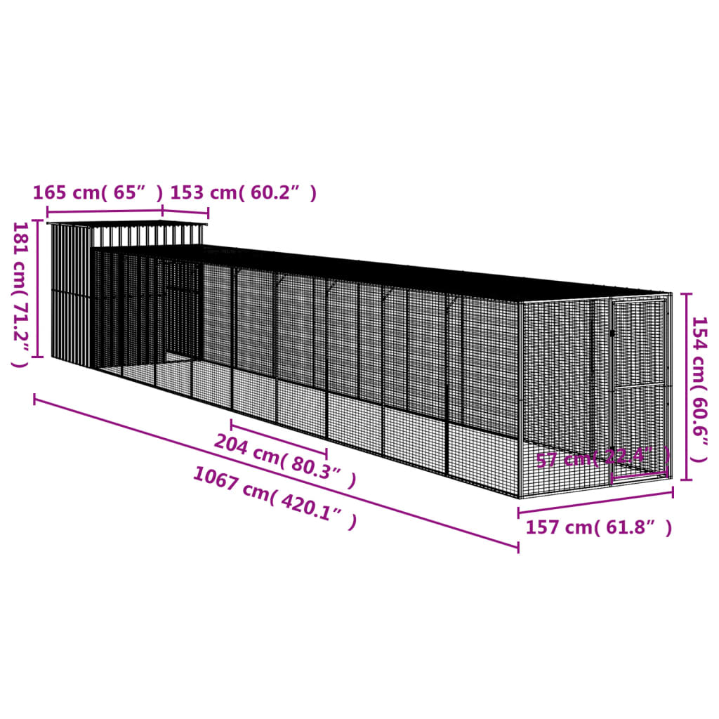 Pollaio con Area Corsa Antracite 165x1067x181cm Acciaio Zincato
