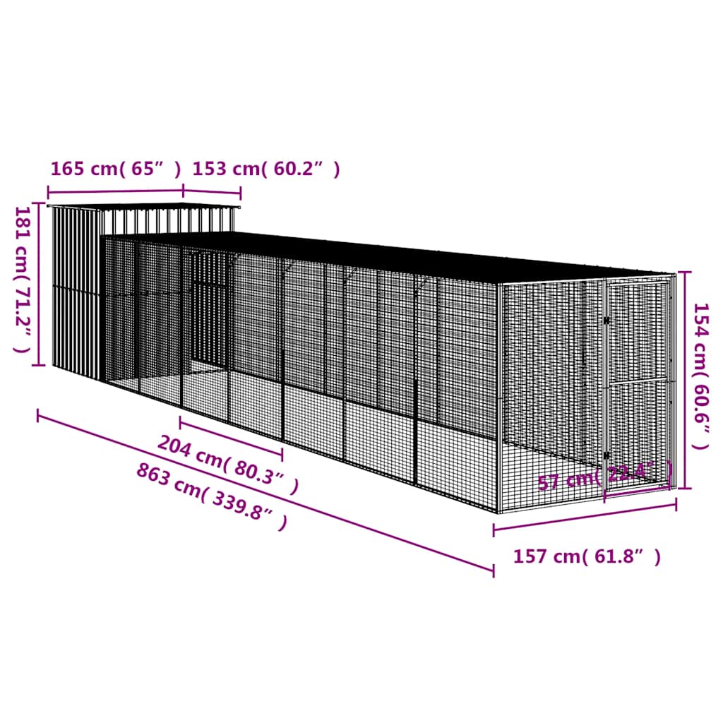 Pollaio Area Corsa Grigio Chiaro 165x863x181 cm Acciaio Zincato