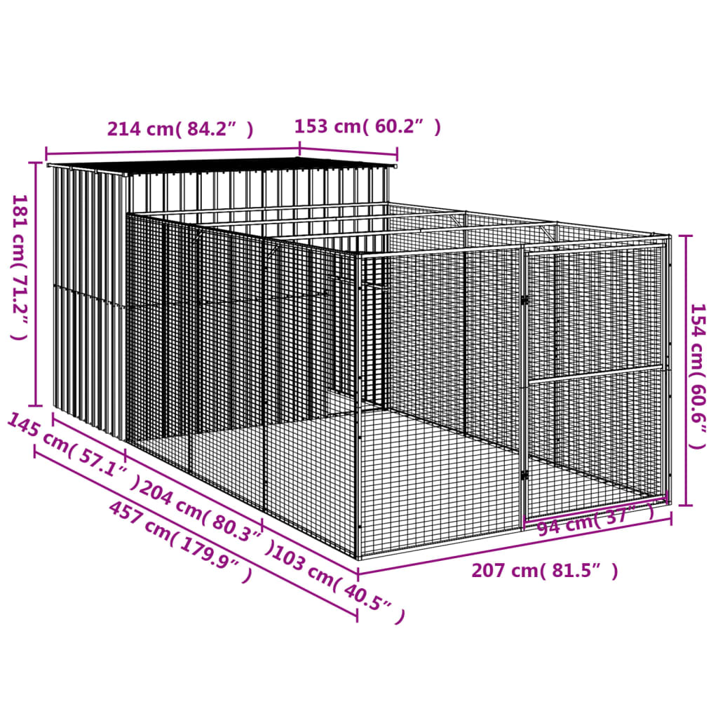 Casetta Cani Corsa Grigio Chiaro 214x457x181 cm Acciaio Zincato