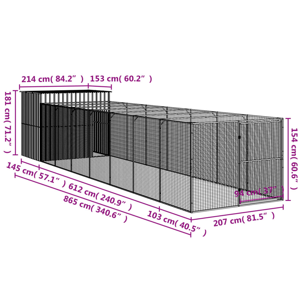 Casetta Cani Corsa Grigio Chiaro 214x865x181 cm Acciaio Zincato
