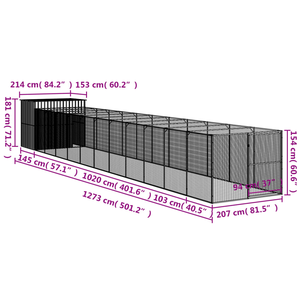 Casetta Cani Corsa Grigio Chiaro 214x1273x181cm Acciaio Zincato
