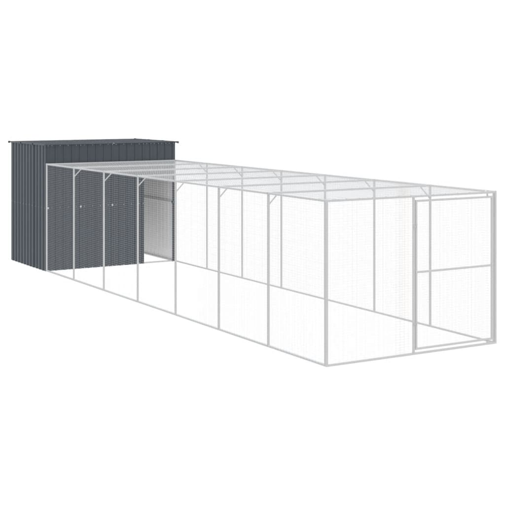 Casetta Cani con Corsa Antracite 214x865x181 cm Acciaio Zincato