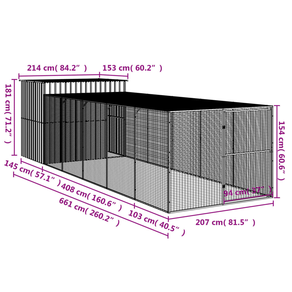 Casetta Cani Corsa Grigio Chiaro 214x661x181 cm Acciaio Zincato