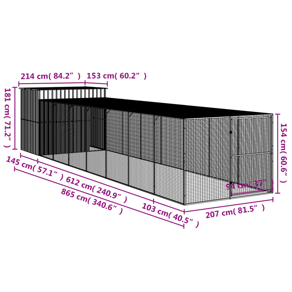 Casetta Cani Corsa Grigio Chiaro 214x865x181 cm Acciaio Zincato