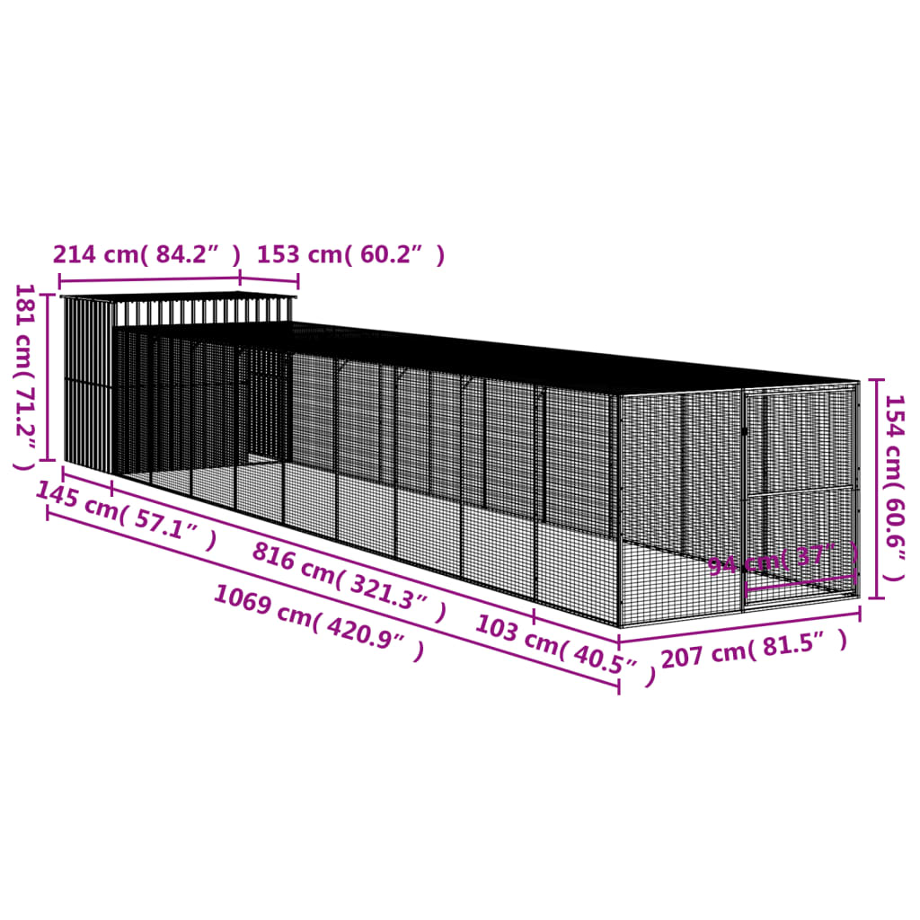Casetta Cani Corsa Grigio Chiaro 214x1069x181cm Acciaio Zincato