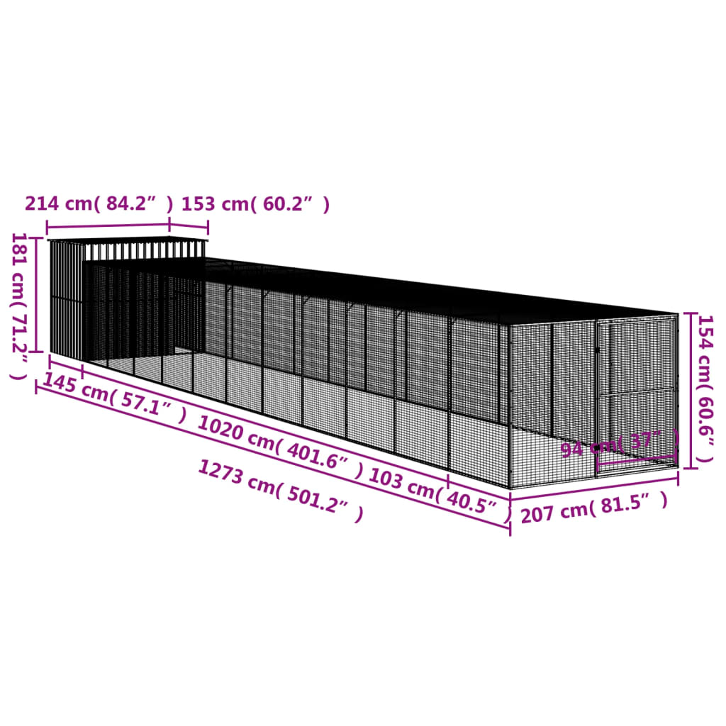 Casetta Cani Corsa Grigio Chiaro 214x1273x181cm Acciaio Zincato