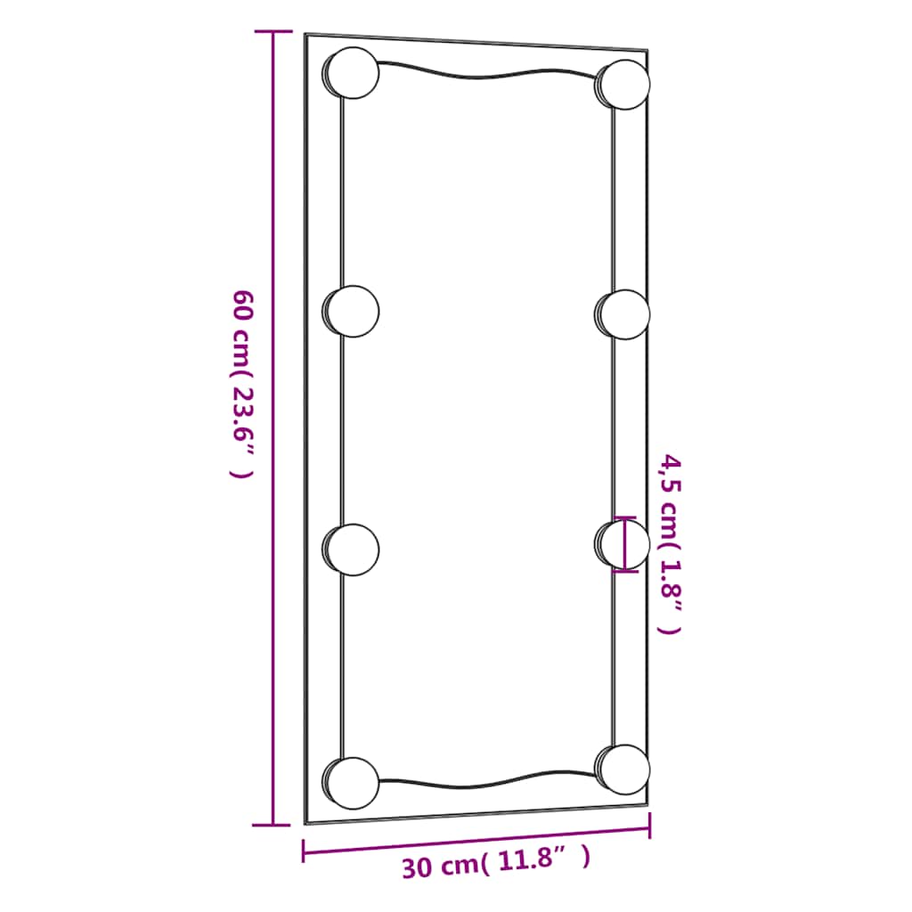Specchio da Parete con Luci LED 30x60 cm Vetro Rettangolare