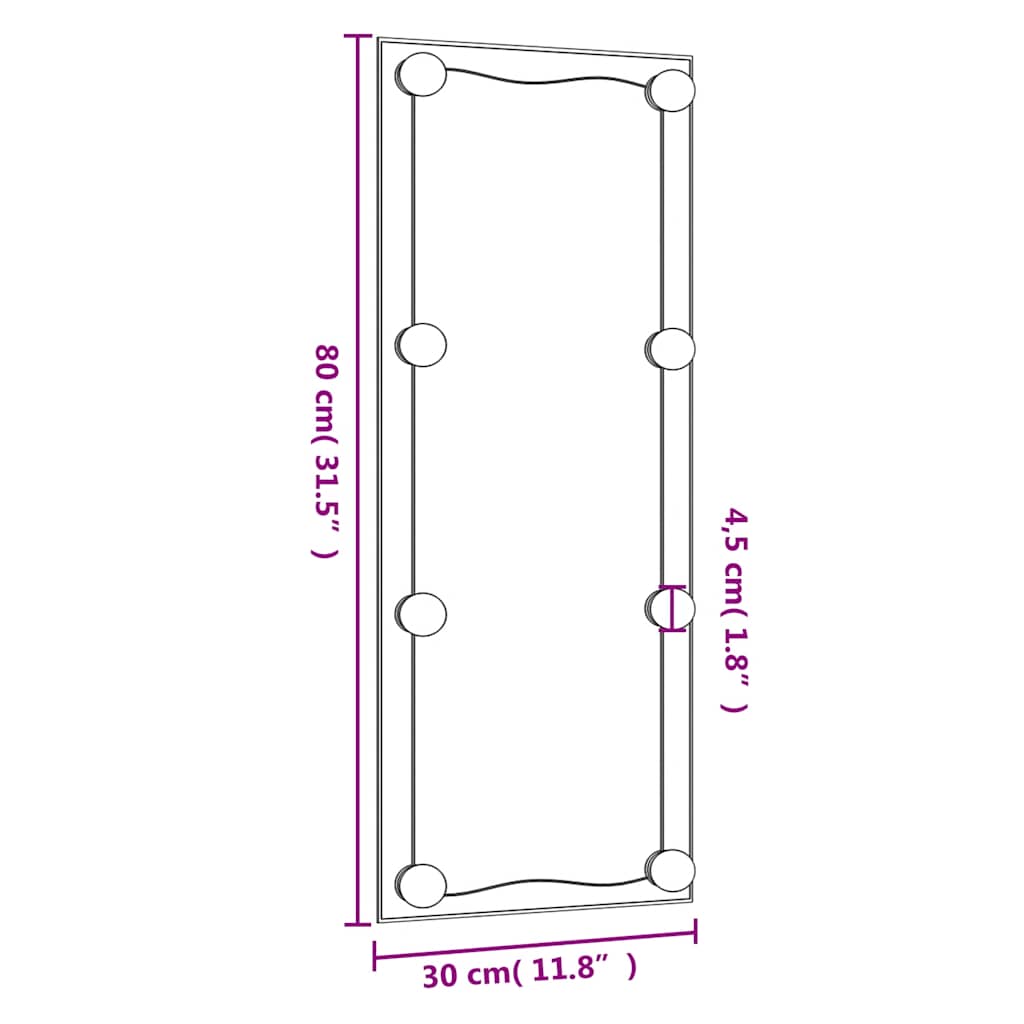Specchio da Parete con Luci LED 30x80 cm Vetro Rettangolare