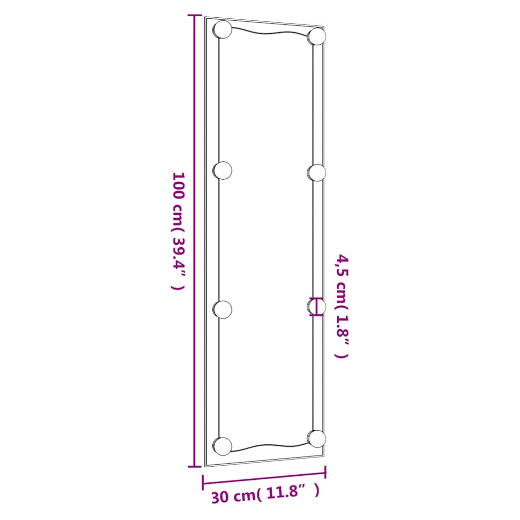 Specchio da Parete con Luci LED 30x100 cm Vetro Rettangolare
