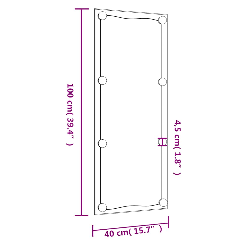 Specchio da Parete con Luci LED 40x100 cm Vetro Rettangolare