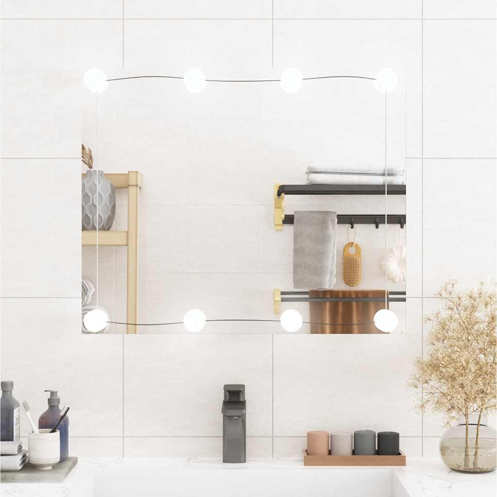 Specchio da Parete con Luci LED 50x60 cm Vetro Rettangolare
