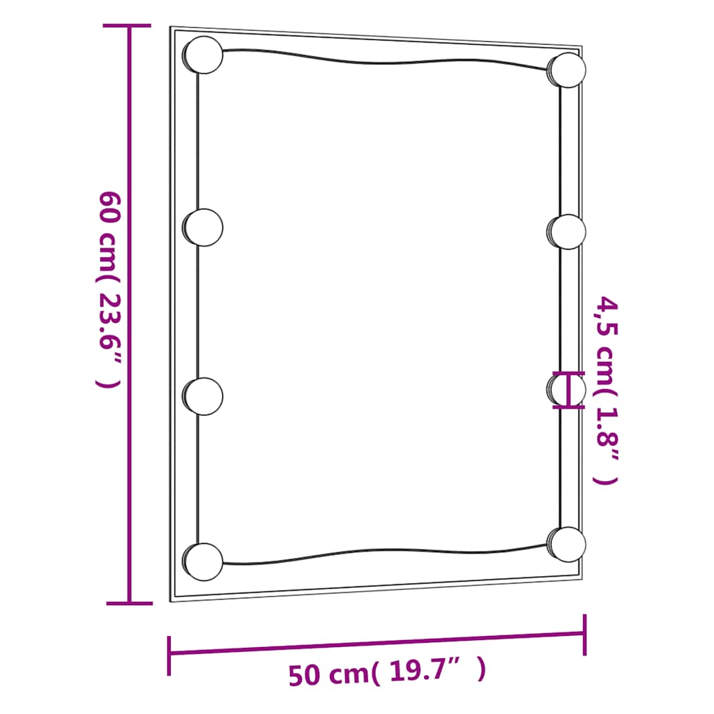 Specchio da Parete con Luci LED 50x60 cm Vetro Rettangolare