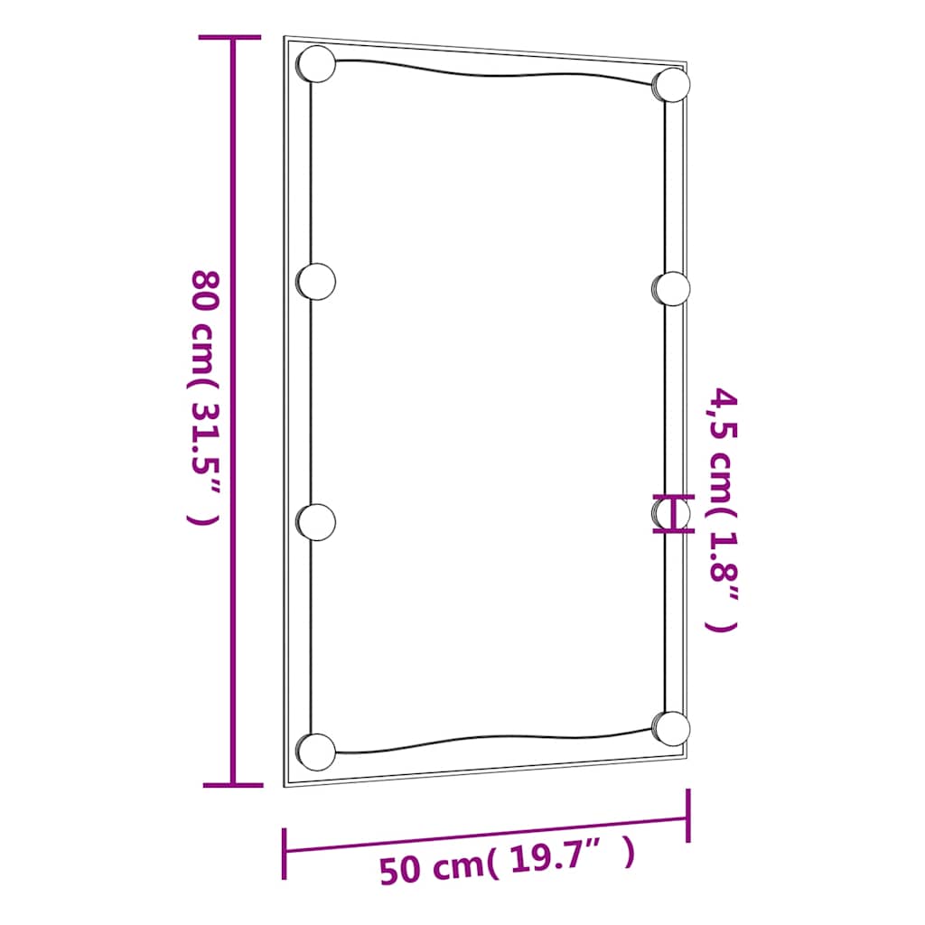Specchio da Parete con Luci LED 50x80 cm Vetro Rettangolare