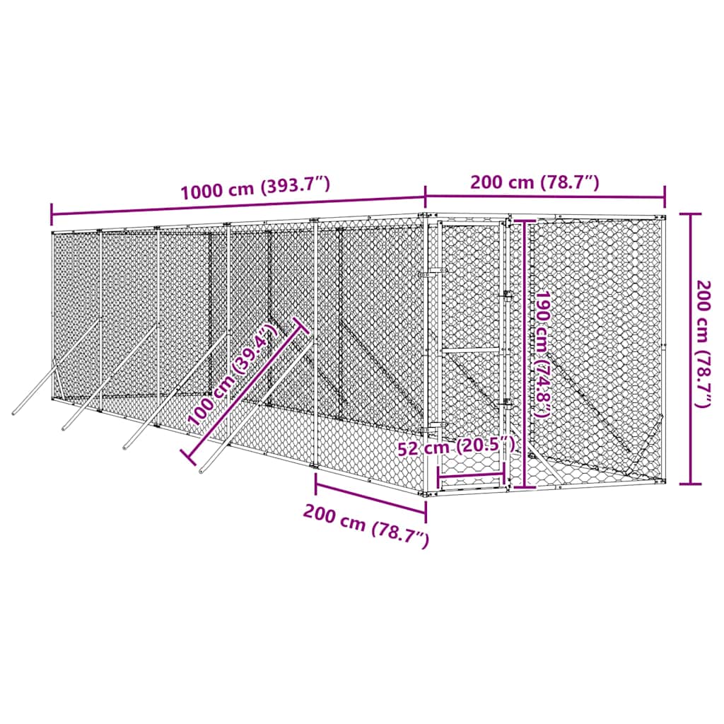 Cuccia per Cani da Esterno Argento 2x10x2 m Acciaio Zincato